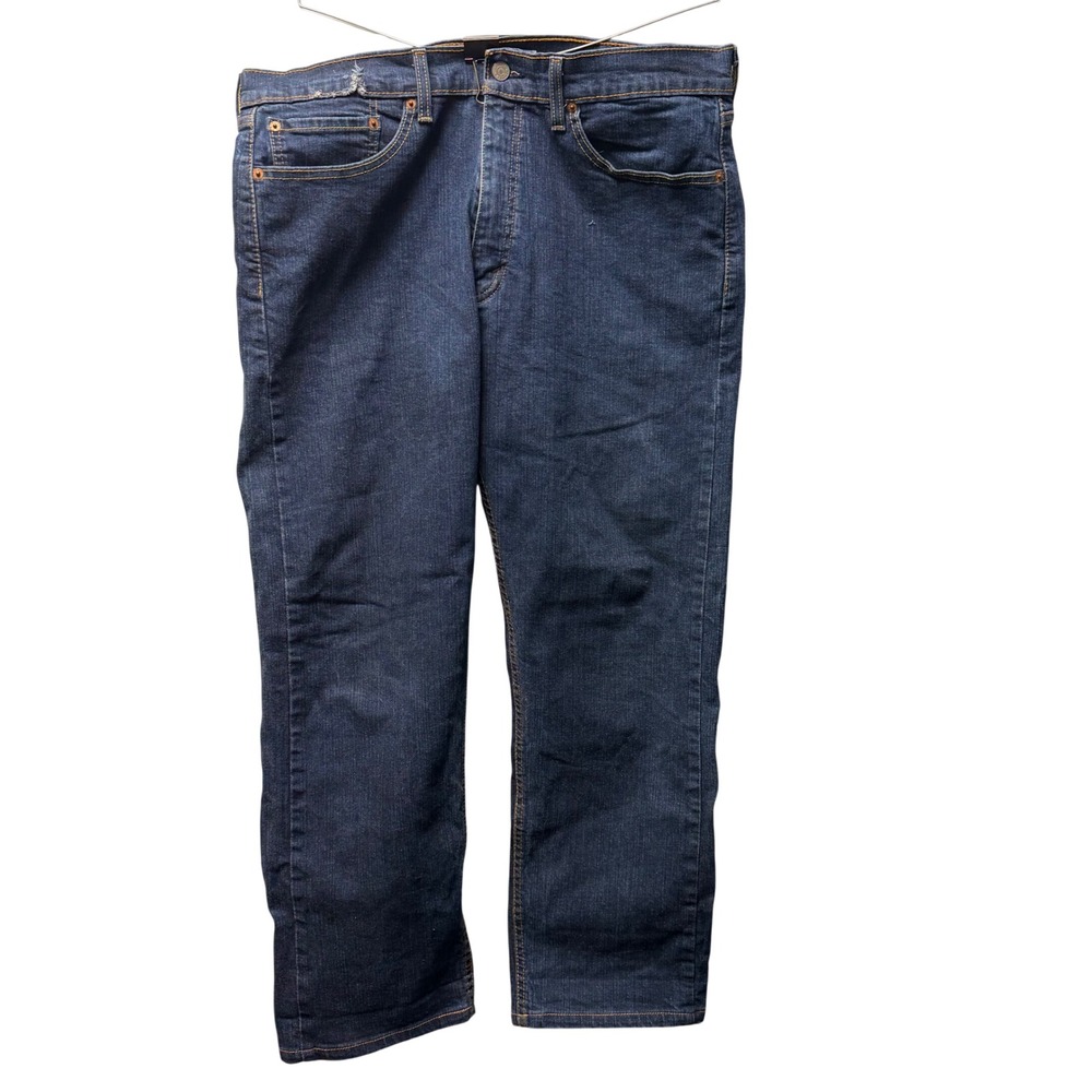 Levis 505 Distressed Regular Fit Darkwash Straight Leg Stretch Denim Jeans 36x32